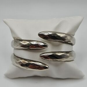 VINTAGE Modernist Hammered Silver Tone Hinged Clamper Wrap Cuff Bracelet